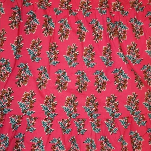 J. Crew Factory Womens Tiered Midi Dress 12 Pink Puff Sleeves Floral Milkmaid - Picture 8 of 14